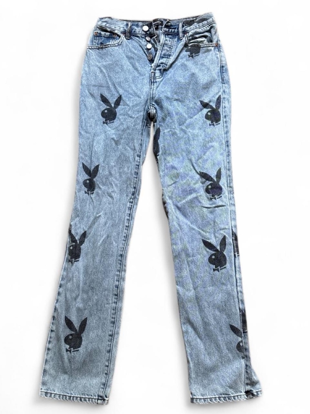 PacSun Light Blue Flare Jeans with Black Logo Print